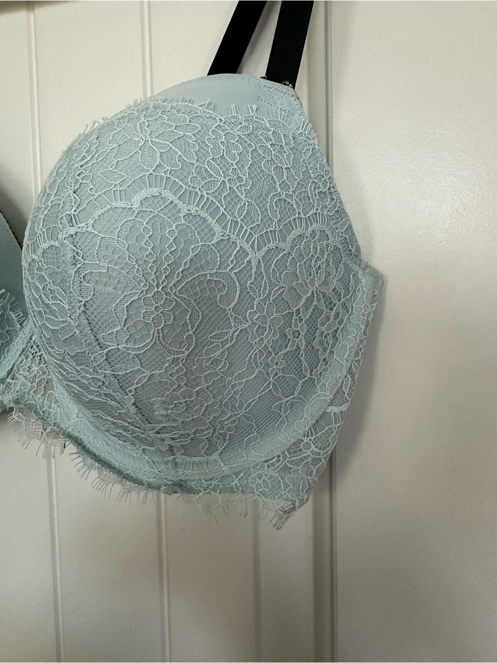 Victoria Secret Lace Balconette Bra in Light Blue with Black Straps - Picture 3 of 7